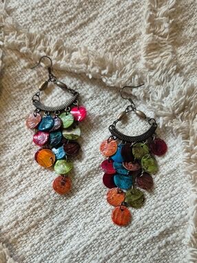 Boho Festival Multicolor Disc Cascade Dangle Earrings